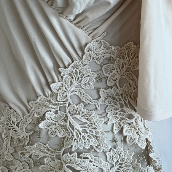 Lace Cream Cold shoulder Top| Venus Spring Blouse| Lace/Gold Flower trimmings S - Picture 5 of 13